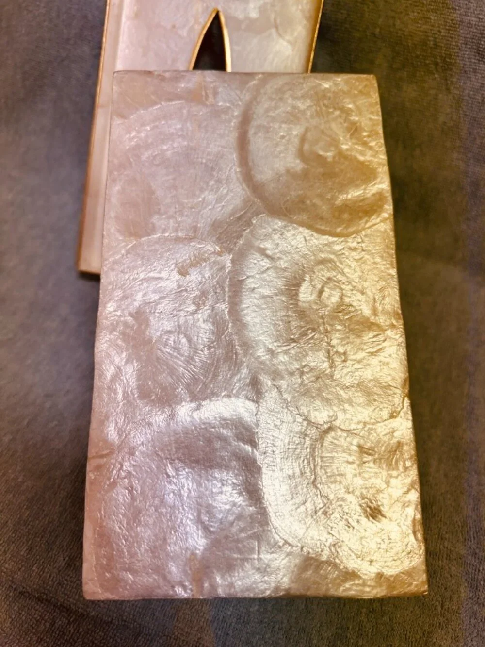 Vintage Capiz Shell Tissue Box Cover Holder Hollywood Regency Storage Coastal